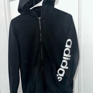 Adidas Black Zip-Up Hoodie with White Sleeve Logo